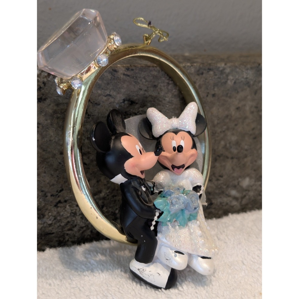 Disney Parks Mickey Minnie Mouse Wedding Engamement Ring Marriage Ornament Bride - Picture 2 of 12